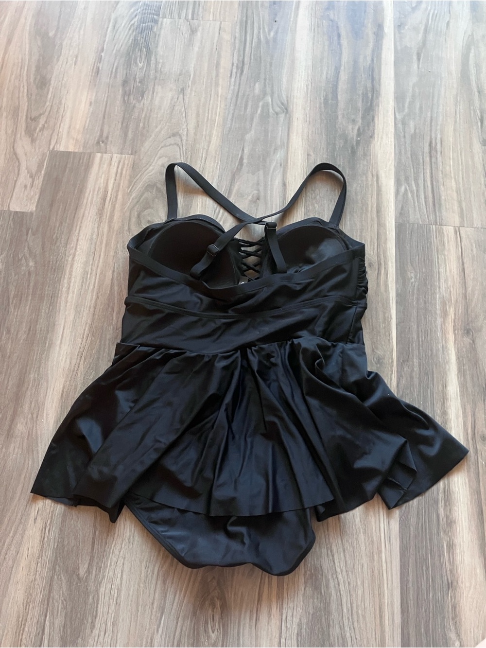 torrid Black One-Piece Swim Dress with Lace-Up Bodice - Picture 3 of 10